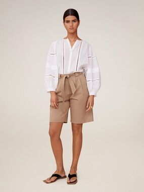 Mango Tie-Waist Bermuda Shorts in Beige